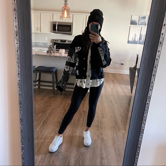 West Side Black Bandana Distressed Denim Jacket - Picture 6 of 14